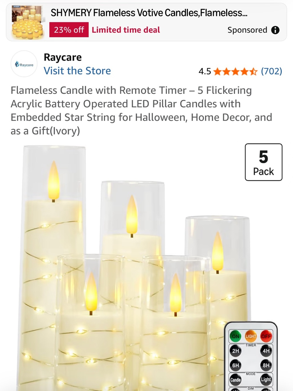 Ivory Flameless LED Pillar Candle Set with Embedded Star String (5-Pack)